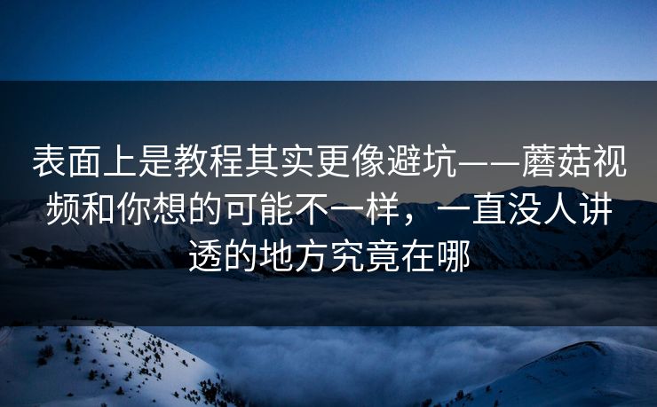 表面上是教程其实更像避坑——蘑菇视频和你想的可能不一样，一直没人讲透的地方究竟在哪