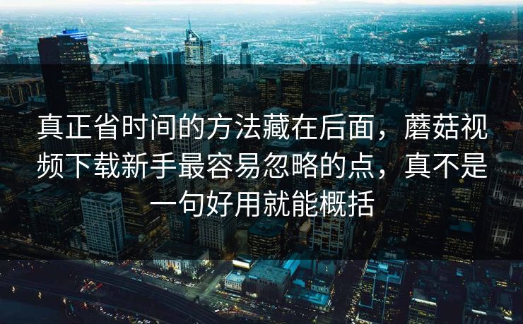 真正省时间的方法藏在后面，蘑菇视频下载新手最容易忽略的点，真不是一句好用就能概括